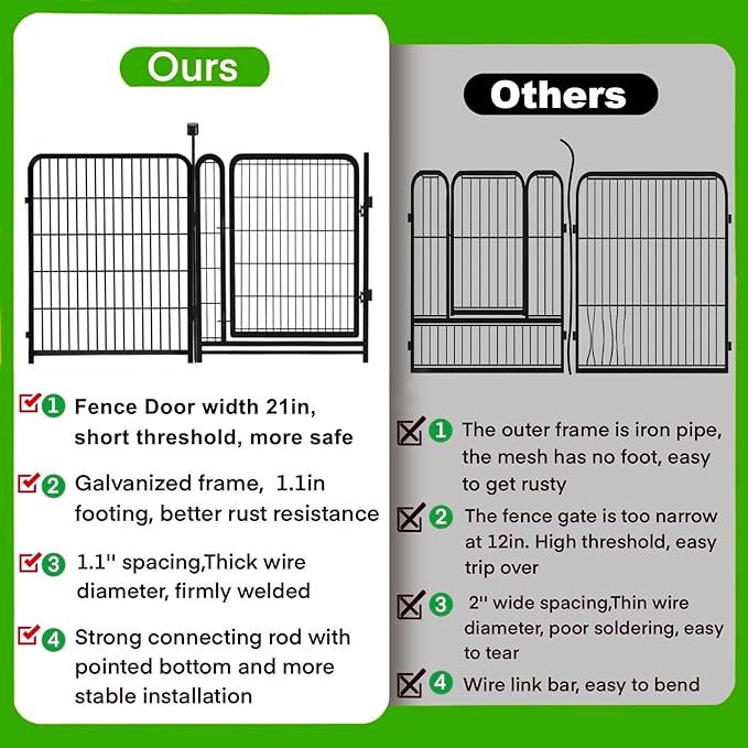 Tall Garden Fence Animal Barrier,Wide Gate Low Threshold Fence Panels, 48in(H) 4 Panels Total 8.9 Ft(L) Flower Bed Fencing, Heavy Metal Dog Fence Outdoor for Yard