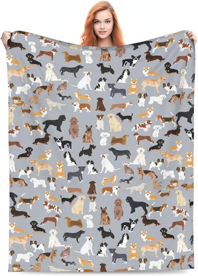Dogs Throw Blanket Grey Dogs Decor Blanket Super Cozy Plush Lightweight Soft Plush Flannel Fleece Blanket Gifts for Dog Lovers Girls Boys Kids Women Men for Sofa Bed Couch 50"X60"