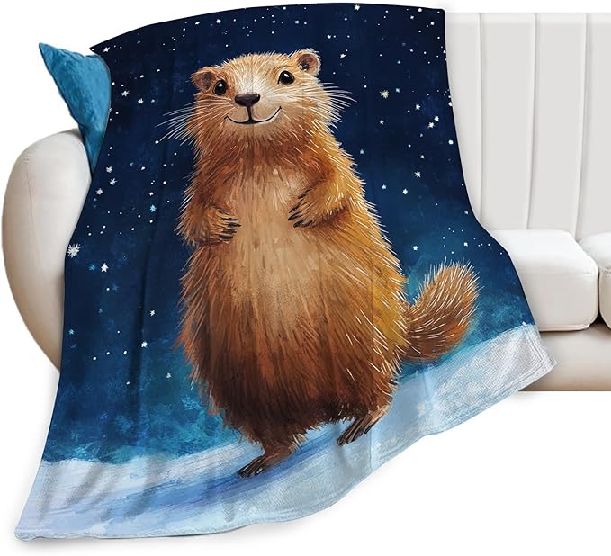 Groundhog Throw Blanket Cozy Plush Groundhog Gifts Blankets Flannel Fleece Lightweight Fuzzy Animal Blanket for Girls Women 80"X60"