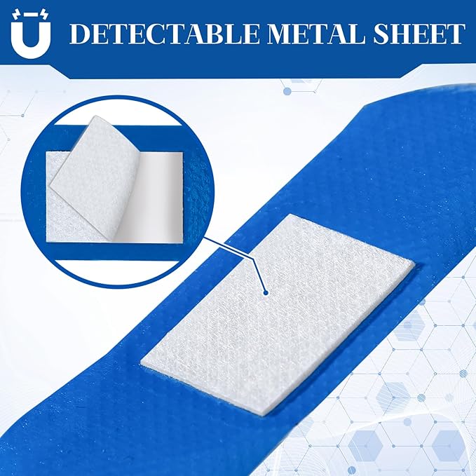 Geiserailie Blue Bandages 3 ''x 1'' Food Service Metal Detectable PE Waterproof Adhesive Bandages Bulk Sterile Processing Non Stick Pad Latex Free for First Aid & Wound Care Protection(400 Pcs)