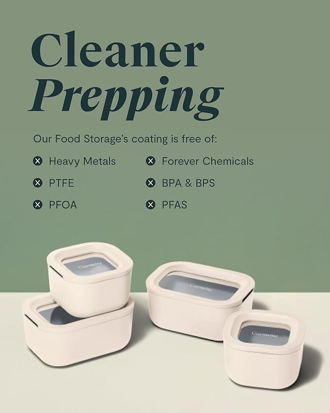 Caraway Mini Rectangle Food Storage Container - 2.6 Cup Glass Storage Container for Food - Non-Toxic Ceramic-Coated Glass - Air Release Technology - Compact & Stackable Design - Gray