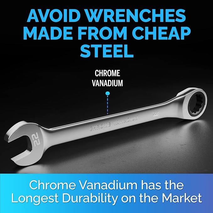 TOOLGUARDS 22mm Wrench - Ratcheting Wrench - Slim Profile - Ratchet Wrench - 100% Lifetime Satisfaction Guarantee
