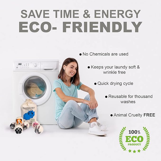 Wool Dryer Balls 6-Pack 100% Natural New Zealand Wool, Handmade in Nepal Reusable Laundry Balls, Faster Drying, Softer Clothes, Anti-Static, Dryer Sheets Alternative (Farm)