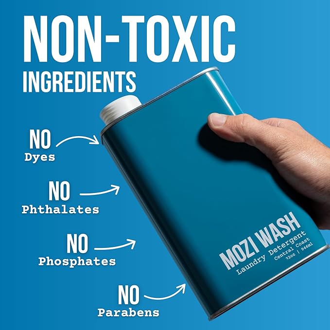 Mozi Wash Laundry Detergent Liquid, Central Coast- Sandalwood & Lavender, 50+ Loads, Concentrated, Non toxic, Plant Based Enzyme Cleaners, Long Lasting Luxury Clean, Cologne Soap for Men, 32 oz