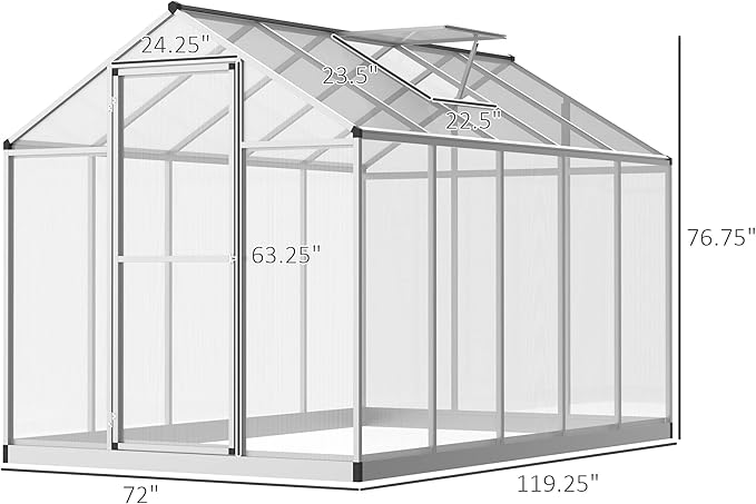 Outsunny 10' x 6' Greenhouse for Outdoors, Polycarbonate Greenhouse with Rain Gutter and Roof Vent, Aluminum Walk-in Green Houses for Outside Patio Backyard Garden