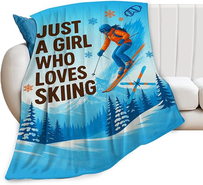 Skiing Fleece Blanket Sports Ski Throw Blankets for Girls Women Super Soft Warm Flannel Throws Gifts for Kids Adults Cozy Fuzzy Plush Stuffed Couch Bed Bedding Decor 50"X40"