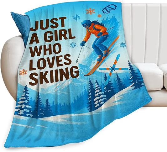 Skiing Fleece Blanket Sports Ski Throw Blankets for Girls Women Super Soft Warm Flannel Throws Gifts for Kids Adults Cozy Fuzzy Plush Stuffed Couch Bed Bedding Decor 80"X60"