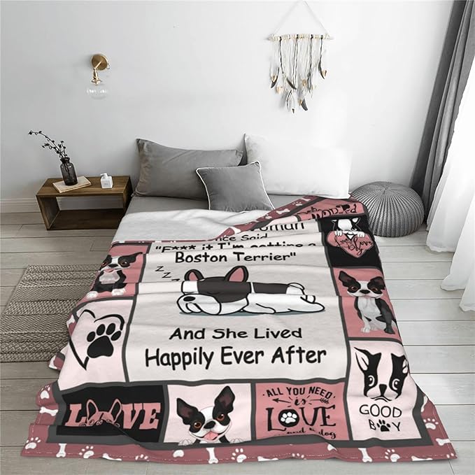 Boston Terrier Blanket Frenchie Dog Throw Blankets Boston Terrier Dog Pet Lover Gifts for Kids Girls Women Plush Cozy Fleece Flannel Blanket Cute Puppy Dog Decor Blankets 40"X50"