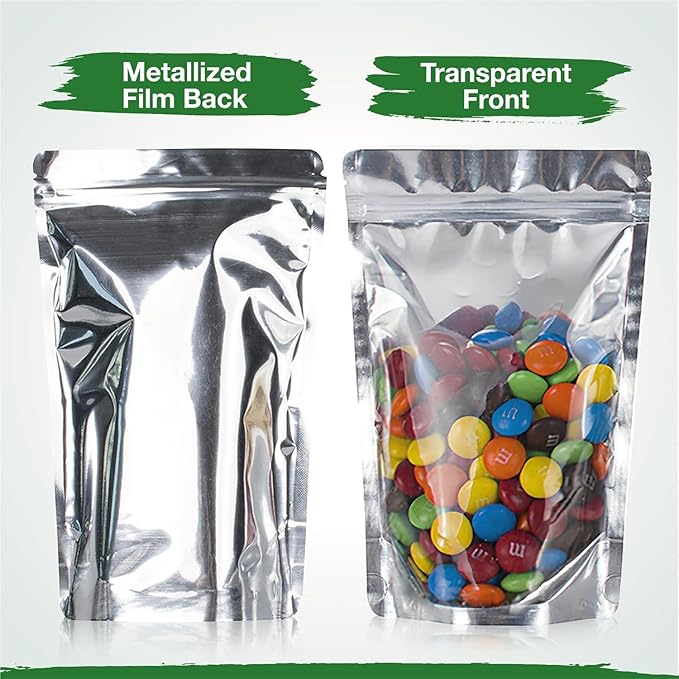 BELLE KR® 4x6 Mylar Bags for Food Storage with 7.5mil Thick - Pack Of 300 - Stand Up Clear Mylar Bags with See Through Window - Small 1/2 Pint Pouches for Freeze Dried Candy - Labels Included