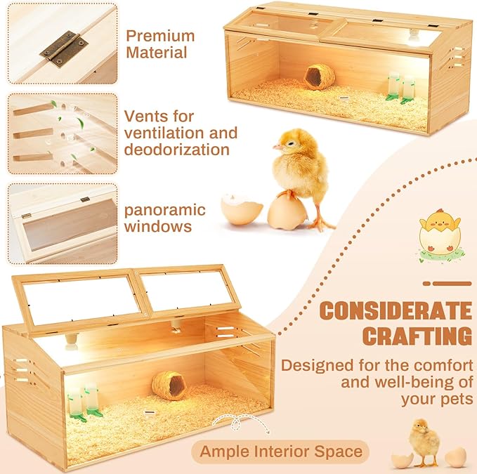 40 x 16 x 16 in Brooder Kit Box for Chicken Quails Indoor Outdoor with Leg Stand Sliding Door, Bulb Set and Feeder, Baby Chicken Coops for Ducks, Hamsters, Lizards, Mice, Rat