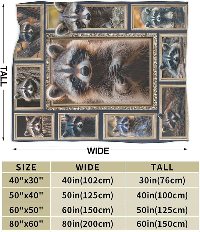 Raccoon Blanket Super Soft Warm Raccoon Animal Fleece Throw Blanket Gift for Women Girls Cozy Fluffy Raccoon Lightweight Flannel Gifts Blankets for Kids Adults 80"X60"