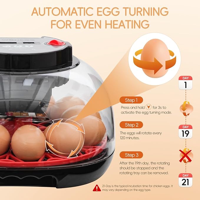 12 Egg Incubator with Automatic Turning, Humidity Control, LED Egg Candler, and Auto Water Addition, for Hatching Chicken, Goose, Duck, Quail, Pigeon (12 Egg Incubator Pro)