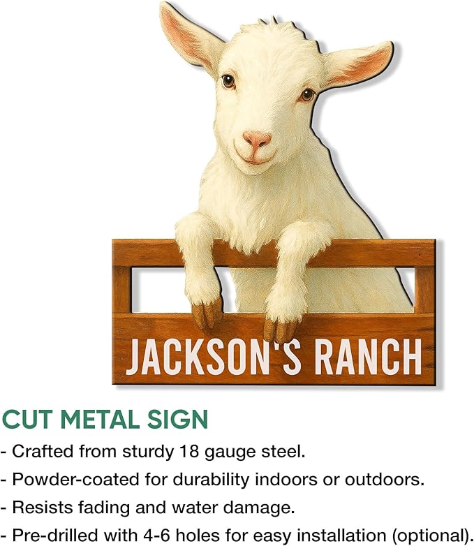 Personalized Goat Metal Sign, Custom Farm Animal Sign for Porch Fence Yard – Home Decor Gift for Goat Owner, Farmers, Homesteaders, Birthday or Housewarming Gifts