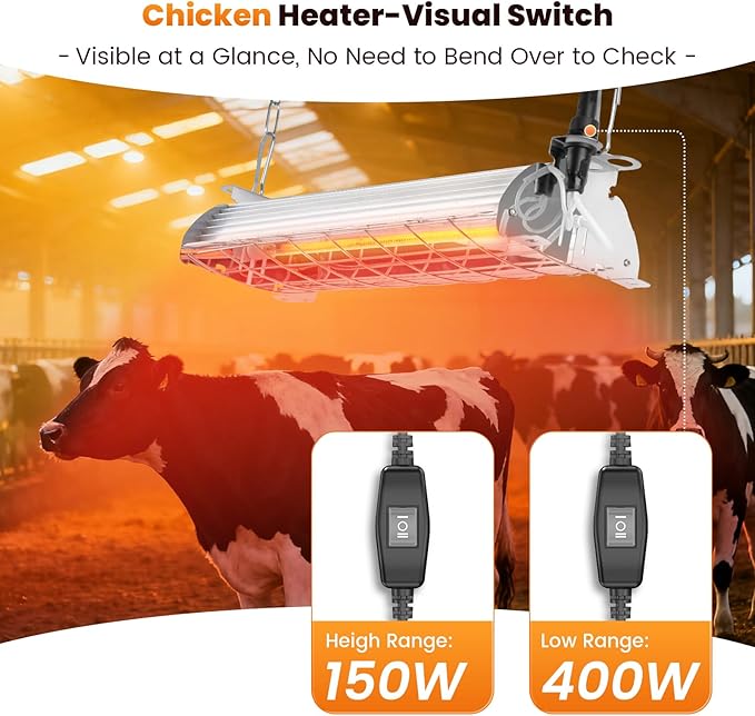 Large Chicken Coop Heater Lamp, 400W Carbon Fiber Chicks Brooder Heater Plates, Brooder Heating Lamp for Chicks Coop, Adjust 2 Mode Temp Hanging Height, Suitable for Poultry Indoor (14x5.5In)