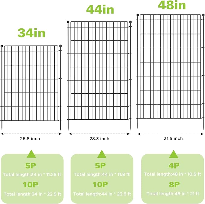 10 Panels No Dig Garden Fence Animal Barrier, 44in(H) × 23.6ft(L) Decorative Metal Outdoor Dog Fence, Rustproof Pet Fencing for Yard, Patio, Flower Bed -Temporary Fencing| Easy to Install