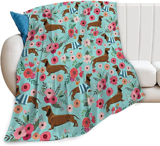 Dachshund Blanket Gifts for Dachshund Lover, Flannel Fleece Fuzzy Throw Blankets, Soft Warm Cozy Plush Weiner Dog Blanket Stuff Decoration for Women Kids Adult 50"x40"