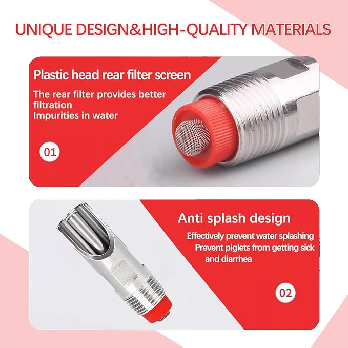 5PCS 1/2 NPT Pig Waterer Nipple Kit Stainless Steel Pig Waterer Nipples, Set of 5 with Installation Tool and Seals