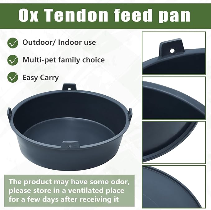 Sadnyy 8 Pcs Ox Tendon Feeder Pan 6 Quart Feed Pan Utility Horse Feed Bucket Dog Bowl Horse Feeder for Cats Dogs Goats Horses Chicken Dust Bath Container Animal Feeding, 12.2 x 3.4 Inch (Not Rubber)