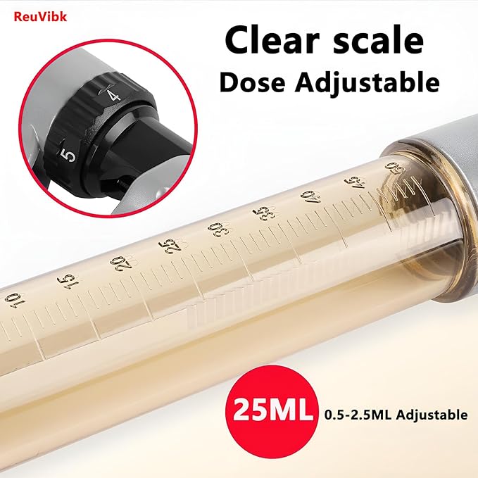 25ML Livestock Syringe Gun, 5 Gears Adjustable Continuous Repeating Luer Lock Syringe with 10 Needles, for Chickens, Ducks, Goose, Pig Bull Sheep, Large And Small Animals