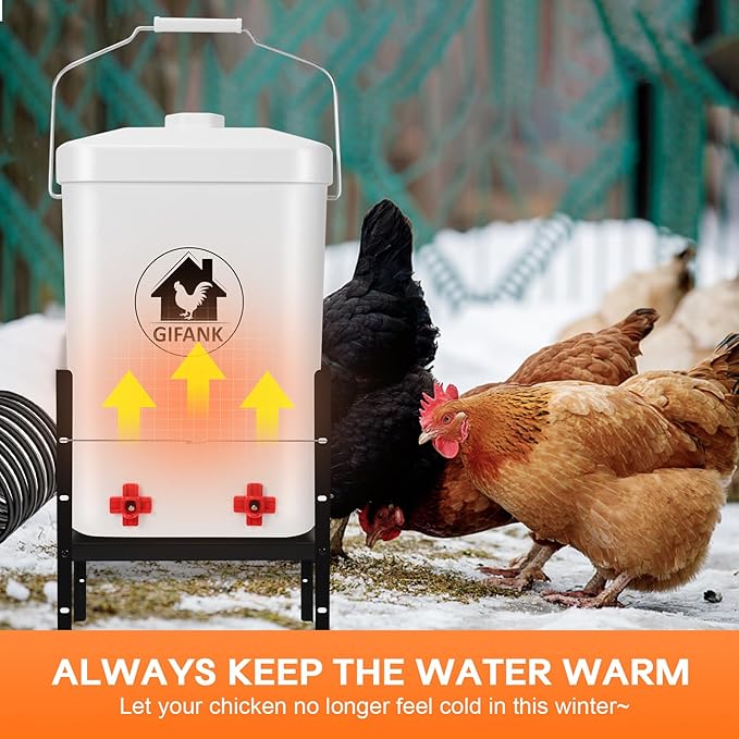 Heated Chicken Waterer for Winter Automatic Heated Chicken Waterer Adsjustable Height Poultry Drinker Heater Anti-Freezing Watering System for Chicken Coop Accessories ABS 3Gallon