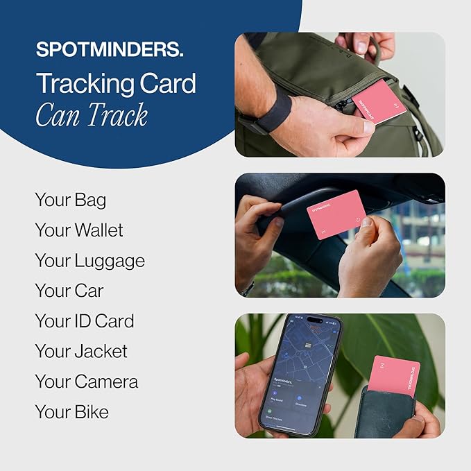 SPOTMINDERS Apple MFi Certified Wallet Tracker for Christmas Stocking Stuffers for Teen Girls Gifts for Women Works With Apple Find My Rechargeable Slim Tracking Card - White Elephant Gifts for Adults