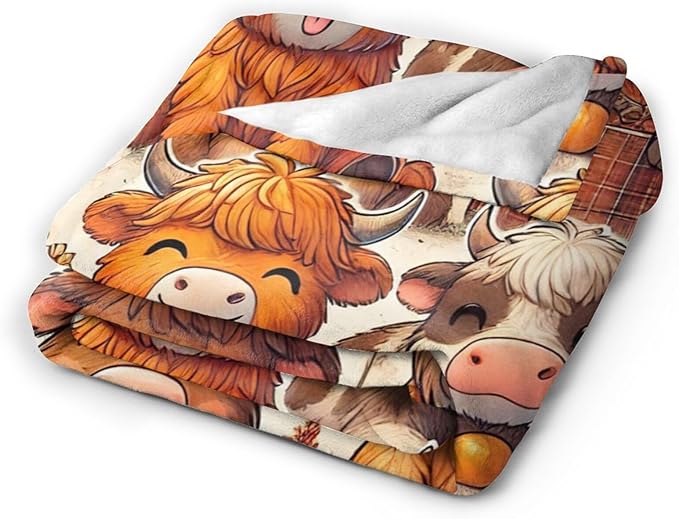 Highland Cow Blanket Soft Warm Cute Cattle Plush Throw Blanket Cozy Lightweight Animal Flannel Fleece Bedding Stuff Decor Blanket Gifts for Lover Girls Boys Kids Women Adults Bed Travel 40"x50"