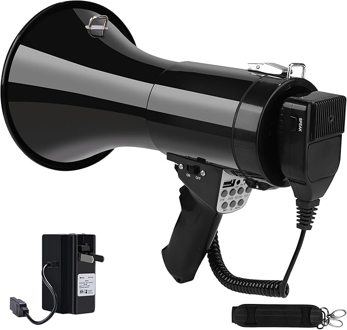 50W Bluetooth Megaphone Bullhorn with Rechargeable Battery-Professional Mega Phone with Siren&240s Recording Supports USB/TF/3.5mm Aux Input-1600 Feet Range for Sports Emergency Outdoor Activities