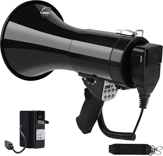 50W Bluetooth Megaphone Bullhorn with Rechargeable Battery-Professional Mega Phone with Siren&240s Recording Supports USB/TF/3.5mm Aux Input-1600 Feet Range for Sports Emergency Outdoor Activities