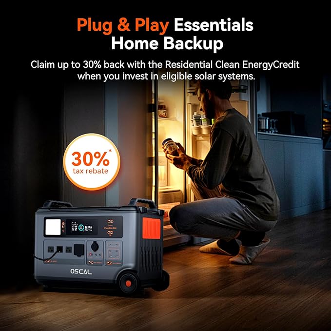 OSCAL PM3600+BP3600 Portable Power Station, 3000W (Surge 6000W) Output, 3600Wh LFP Home Backup Battery, 14 outlets, Solar Generator for Camping, RV, Emergencies, with BP3600 extra battery