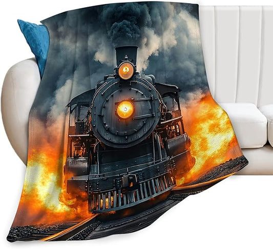 Tijuboni Steam Train Throw Blanket Locomotive Gifts for Boys Girls Men Women Kids Adults Soft Flannel Fleece Blanket for Couch Sofa Bed Home Decor 60"x80"