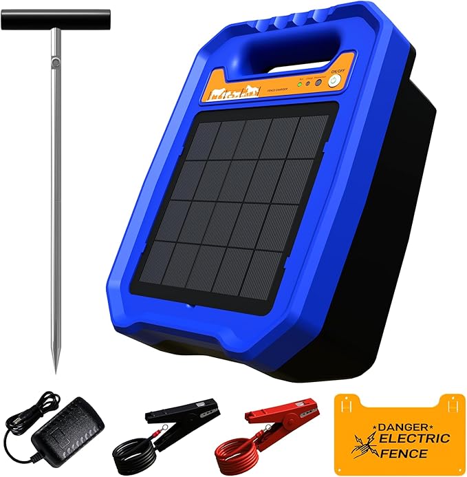 Solar Electric Fence Charger for Livestock, Low Consumption Electric Fence Controller with Smart Day/Night Mode, Suitable for Pasture or Garden Fencing