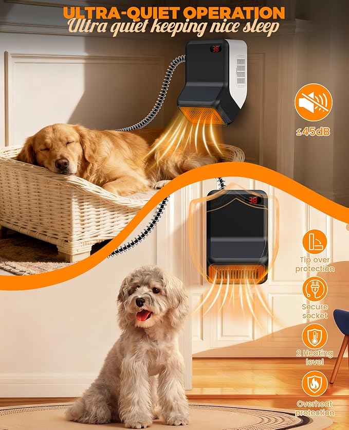 Dog House Heater With Thermostat,Pet Heater With Safe Overheat Protection And 6FT Anti Chew Cord,2 Heating Mode (600/300W) Pet Warmer Suitable For Dogs Chicken Coops Rabbits