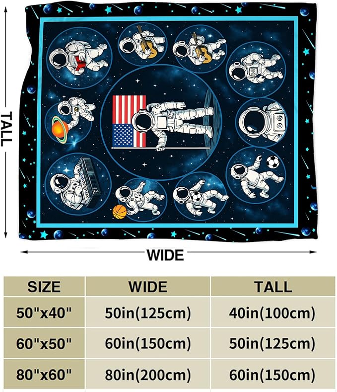 Space Blanket, Galaxy Astronaut Throw Blanket, American Flag Gifts Blankets Stuff Fleece Flannel Plush for Girls Women Lovers Adults Soft Bedding Gift for Sofa Bed Office Home Decor 40"X50"