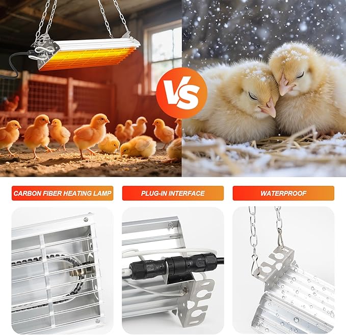 Large Heat Lamp for Chicken Coop, 600 Watts Carbon Fiber Chicken coop Heater, Adjust 2 Mode Temp&Hanging Height, Waterproof,Indoor & Outdoor Heater,For Cow,Sheep,Livestock,size:16.3x5.31x3inch