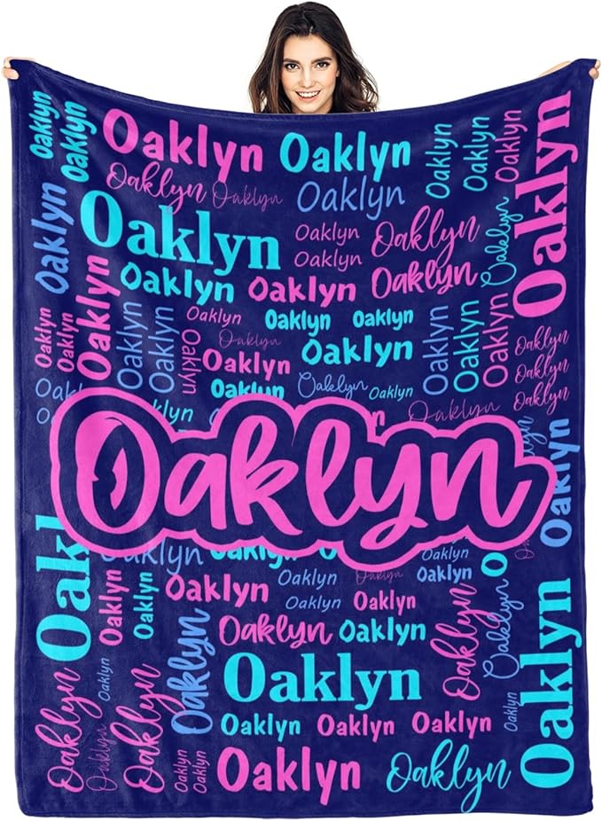 Custom Blanket with Name Personalized Blankets for Kids Adult Boys Girls Flannel Monogrammed Customized Blankets Throw (60''x80'')