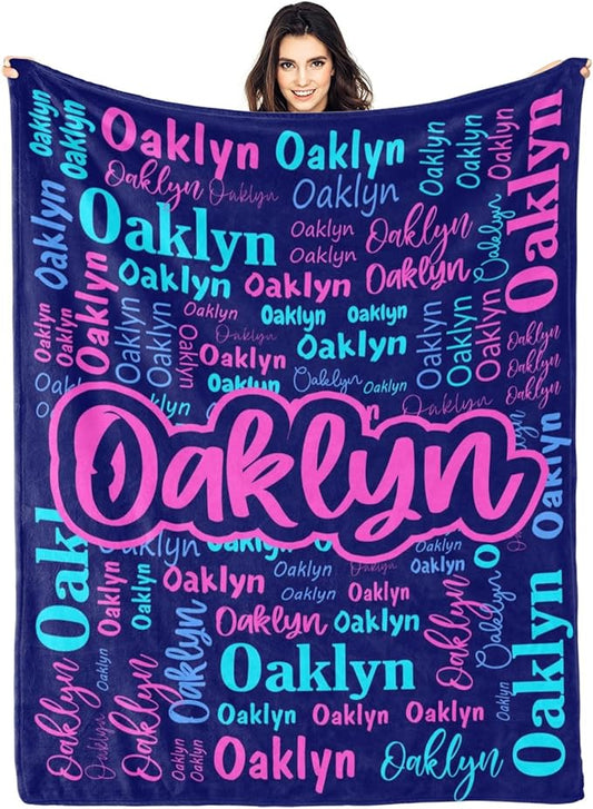 Custom Blanket with Name Personalized Blankets for Kids Adult Boys Girls Flannel Monogrammed Customized Blankets Throw (60''x80'')