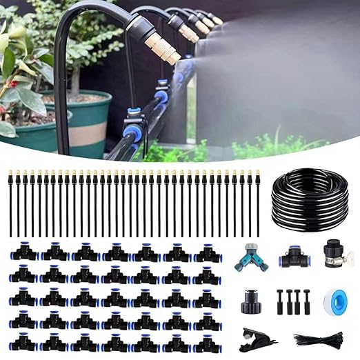 131FT Drip Irrigation Kits with Quick Connector,Automatic Irrigation System with Replaceable 360-degree Bending Dropper,atomizing Copper Nozzle for Watering System for Garden Plant Lawn Patio.
