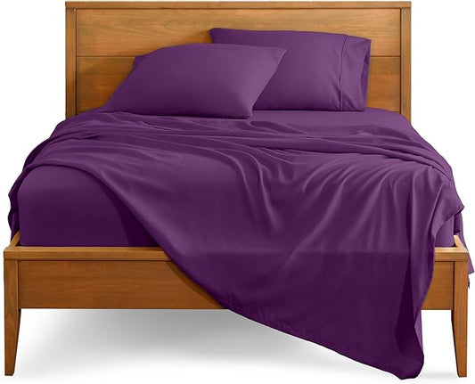 Bare Home Full XL Sheet Set - Luxury 1800 Ultra-Soft Microfiber Full Extra Long Bed Sheets - Double Brushed - Deep Pockets - Easy Fit - 4 Piece Set - Bedding Sheets & Pillowcases (Full XL, Plum)