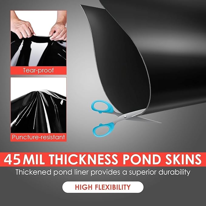 GarveeLife 10 x 15 ft Pond Liner, 45 Mil Thickness, Pliable & Durable Epdm Material, Easy Cutting & Uv Resistant, for Fish or Koi, Features, Waterfall Base, Fountains and Water Gardens