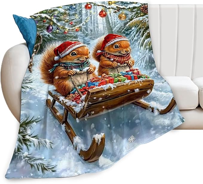 Christmas Squirrel Blanket Cute Animal Throw Blankets Gifts for Girls Boys Kids Squirrel Lover Soft Cozy Fleece Plush for Couch Sofa Bed 50"x40"