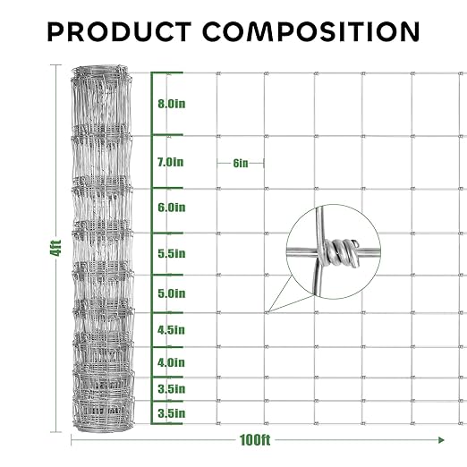 12 Gauge Heavy Duty Cattle Panels for Garden Trellis, 4ftx100ft, Thickened Cattle Panels for Galvanized Farm Fence Chicken Wire Fencing, Durable Goat Fence, Ideal for Farm and Field Protection