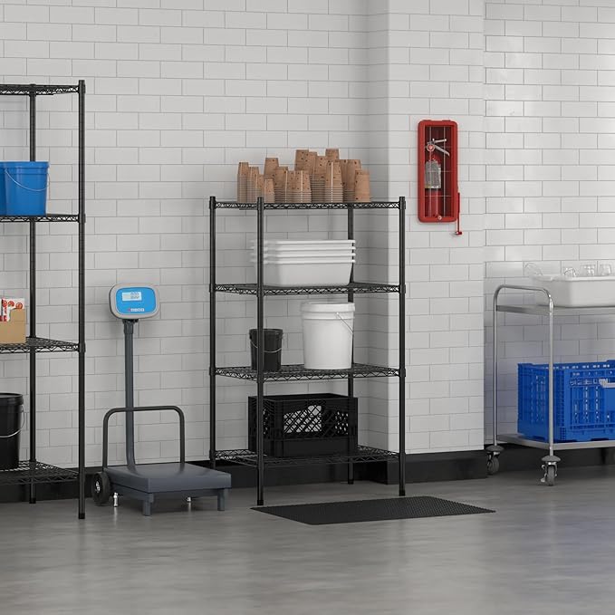 Commercial NSF Listed Black Epoxy Stationary Wire Shelving Kit 21" x 30" x 54", with 4 Shelves Perfect for Warehouse, Walk-in Refrigerator, Freezer, Grocery Store, Restaurant, Dishroom