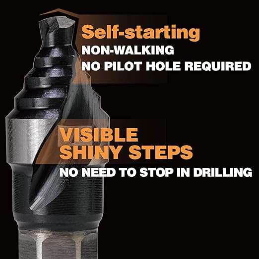 M35 HSS 3/8 Inch Step Drill Bit, Single Size Unibit with Double Spiral Flutes for Drilling Small Holes on Stainless Steel, Metal, Wood, Plastic