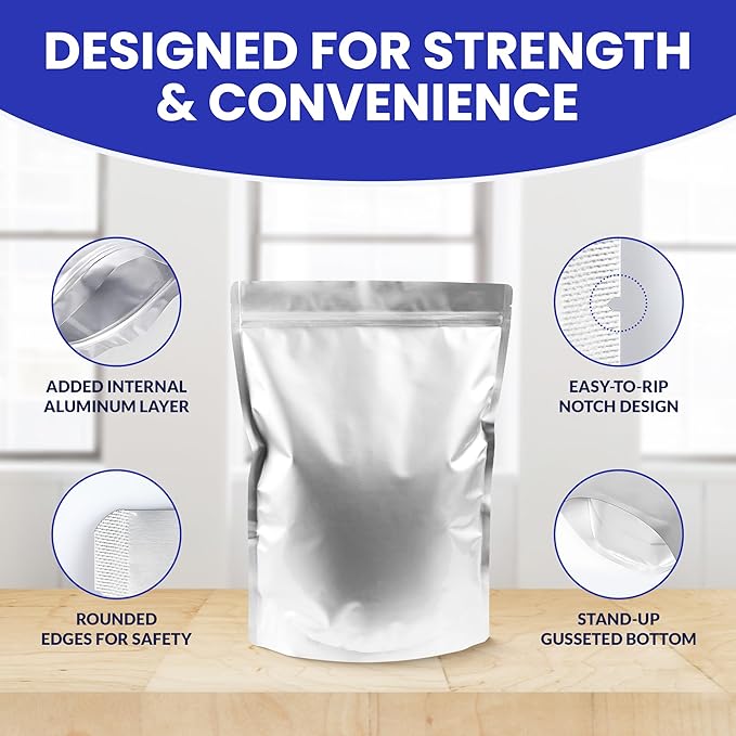 70-Pack 14 Mil Mylar Bags with Oxygen Absorbers, Gusseted 1 Gallon(10), 1 Quart(20) & 1/2 Pint(30) Bags with 500cc, 300cc & 200cc OA - Resealable Mylar Bags for Food Storage with Colourful labels