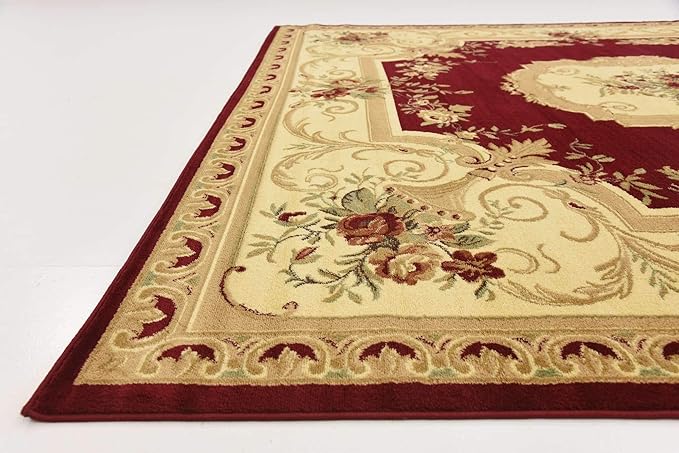 Unique Loom Versailles Collection Traditional Classic Floral Motif Area Rug (10' 0 x 10' 0 Square, Burgundy/ Ivory)