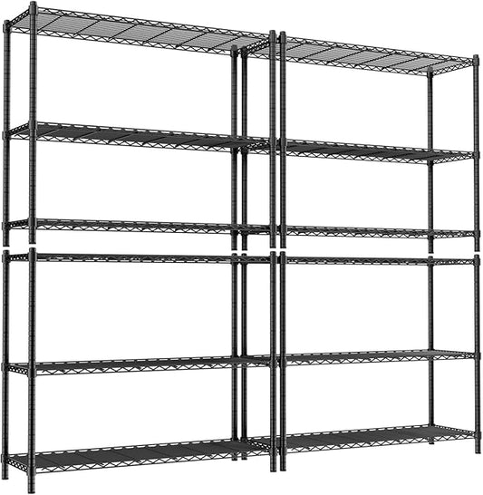 Storage Shelves, 4 PCS 48" L x 20" W x 47" H Heavy Duty Garage Wire Shelving Unit Loads 1200LBS, 3-Tier Adjustable Metal Industrial Utility Shelf Rack for Kitchen, Laundry Room, Basement