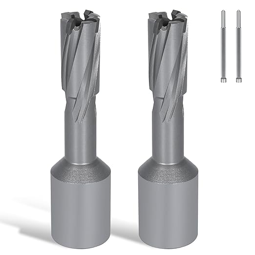 KEENTECH 2-PC Carbide-Tipped Annular Cutter Set, 1/2" Dia x 1-3/8" Depth, 3/4" Weldon Shank (2 Flat), High Speed Cutting TCT Mag Drill Bit with Pilot Pin for Harder Material