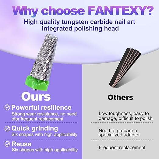 Fantexy 3/32" Carbide Nail Drill Bit - Remove Acrylic Hard Gels Quickly and Safely, 5-in-1 Tungsten Carbide Nail Drill Bit for Nail Art,Manicure,Pedicure,Gel,Cuticle Clean (Coarse - C)