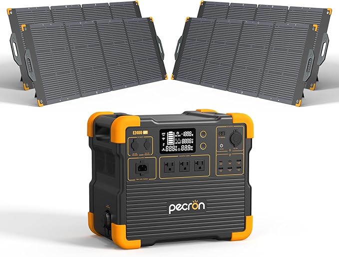 PECRON Portable Power Station E2400LFP with 4x200W Solar Panels, 2048Wh Solar Generator, 2400W LiFePO4 Battery Backup Expandable to 8192Wh, Fast Charging Power Station for Emergencies, Camping, RV