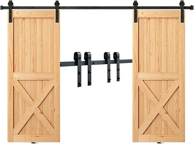 Sliding Barn Door Hardware Kit, VEVOR 8FT 330LBS Heavy Duty Barn Door Track Kit for Double Doors, Fit 3.7-4.3FT Total Wide and 1.3"-1.8" Thick 2 Door Panel, with Smooth & Silent Pulley